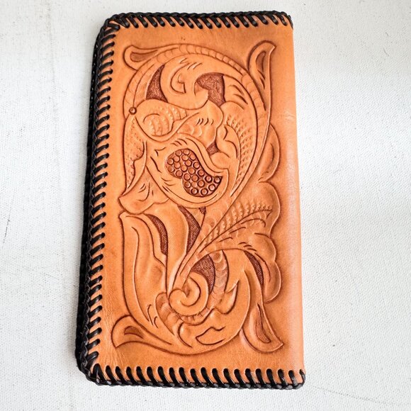 Vintage Hand Tooled Brown Beige Bifold Wallet - Picture 3 of 3